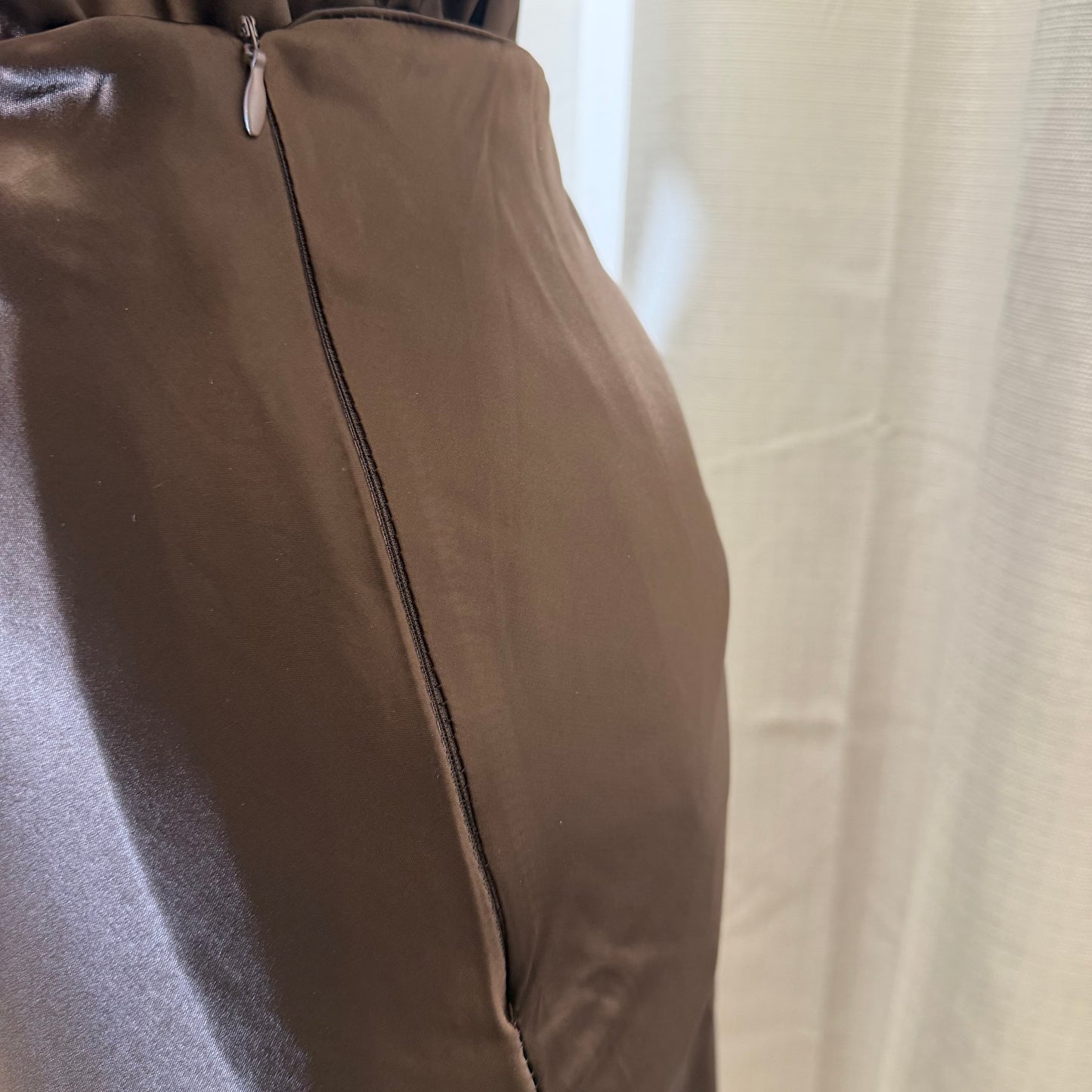 Satin Long Sleeve Top with Lace Skirt-Brown