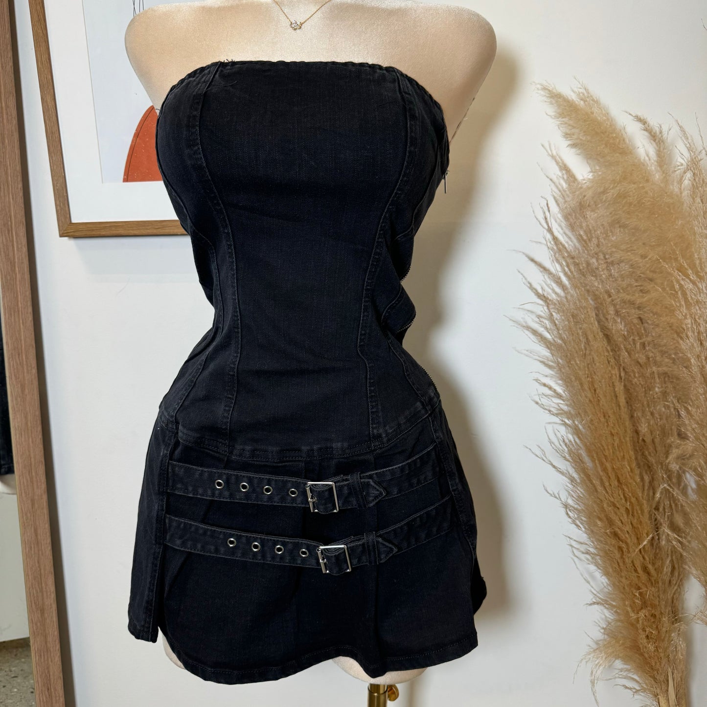 Acabo Denim Dress-Black