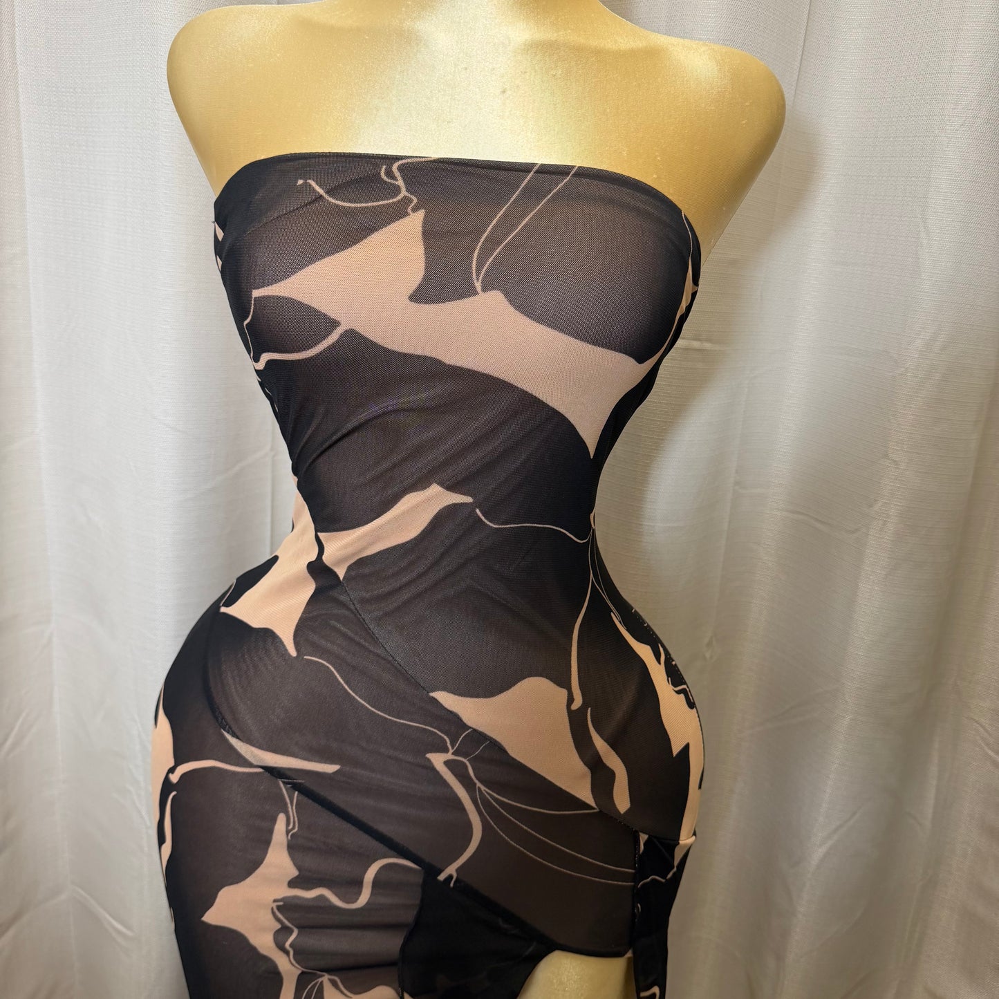 Floral Ruffle Slit Midi Dress-Brown