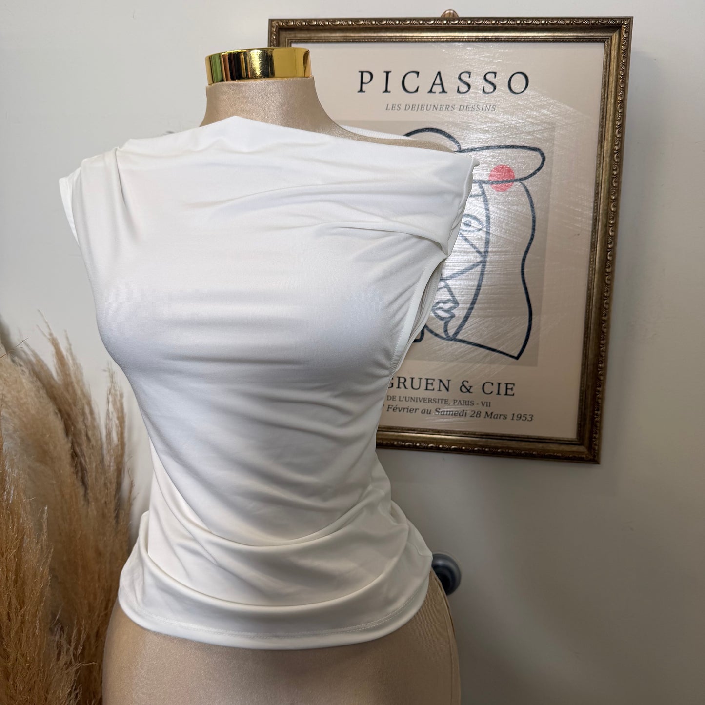 One shoulder Draped Top-WHITE