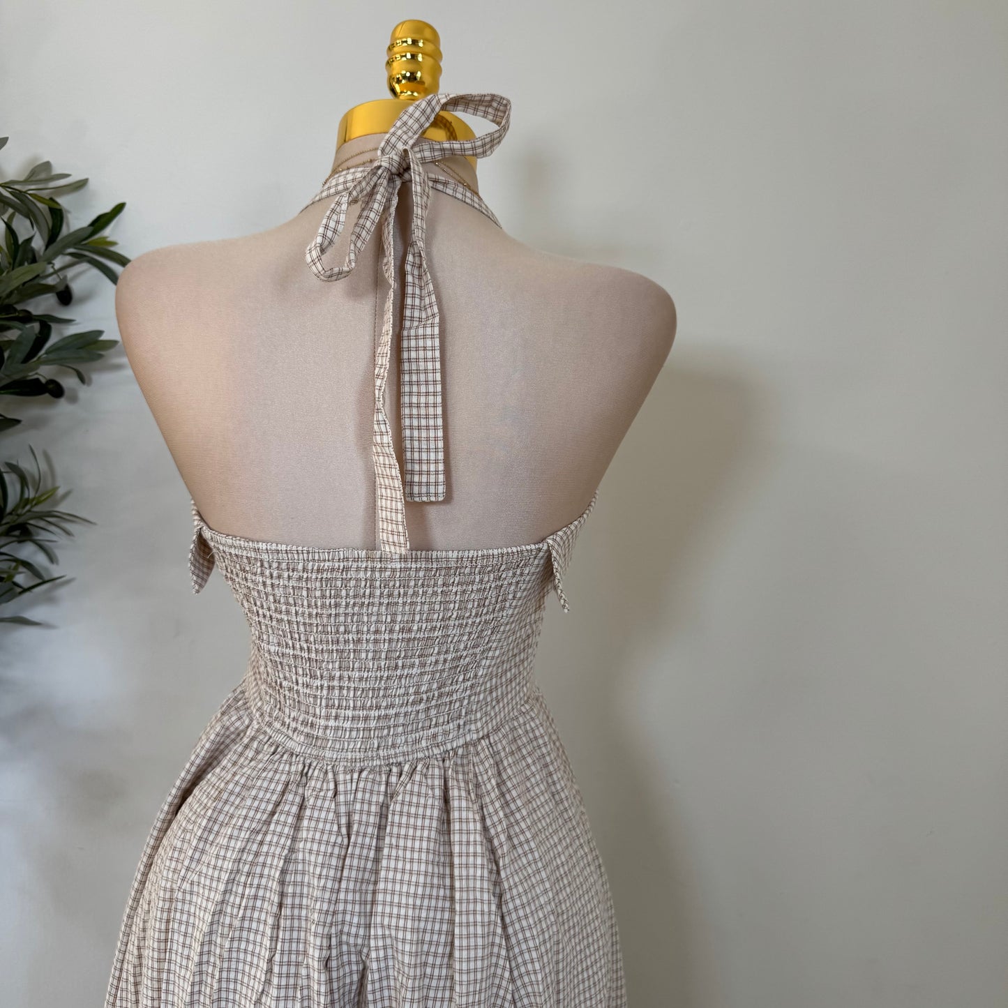 Picnic Halter Midi Dress-Brown