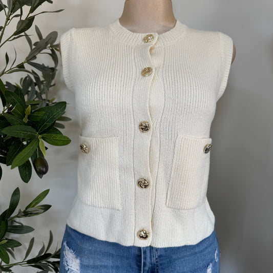 Sleeveless Knit Sweater Vest -Ivory