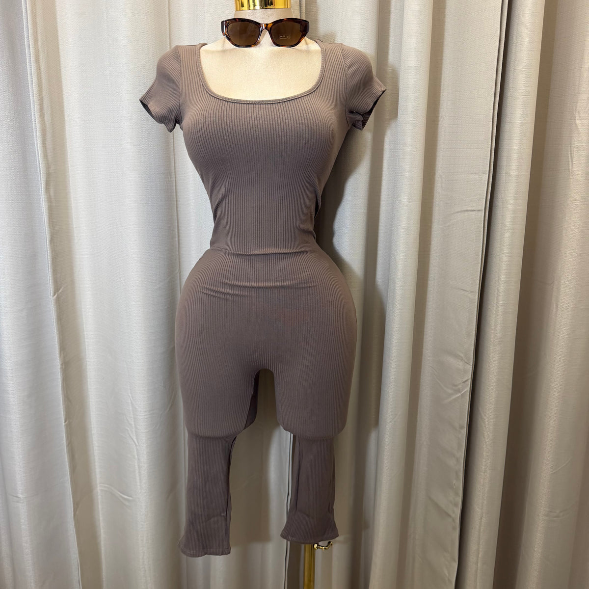 Short sleeve Capri Romper-Mocha