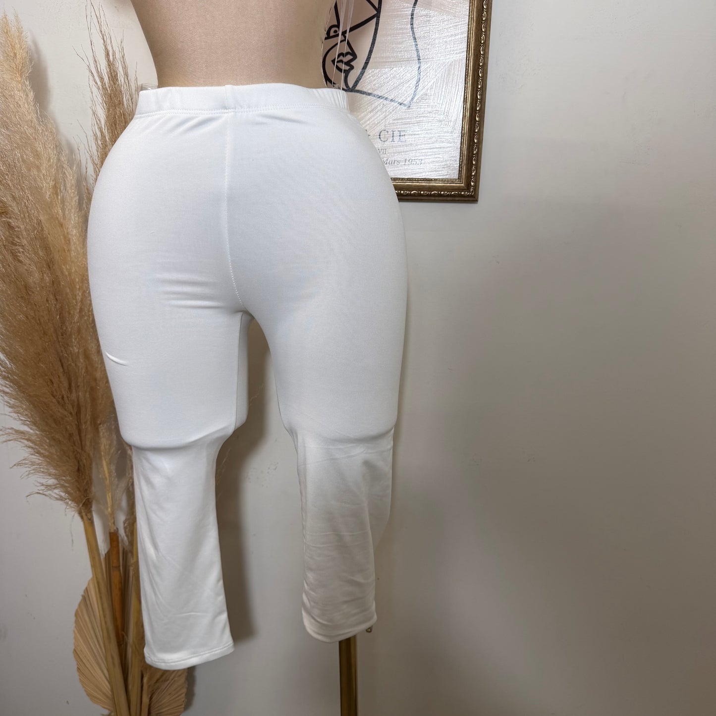 High waisted basic Capri Leggings-White