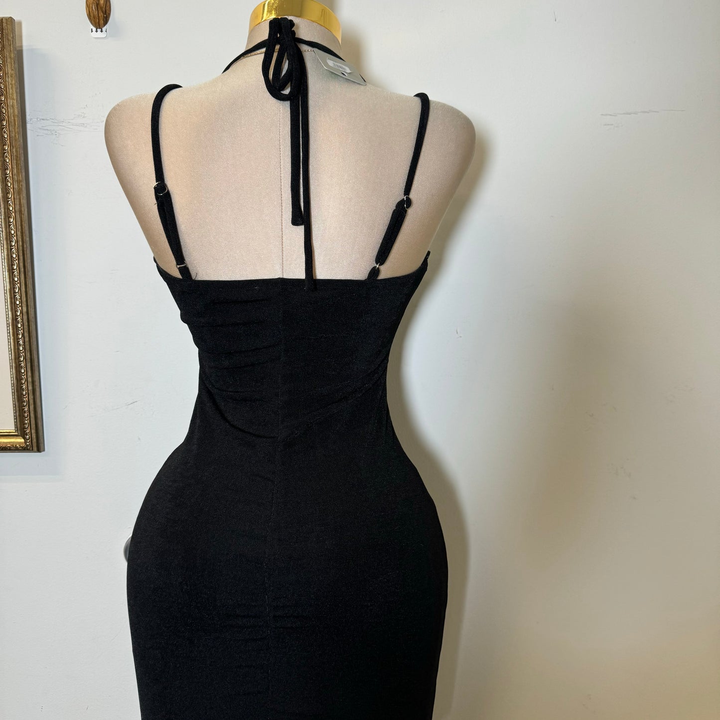 Slinky Cawl Neck Beads Detail Maxi Dress-black