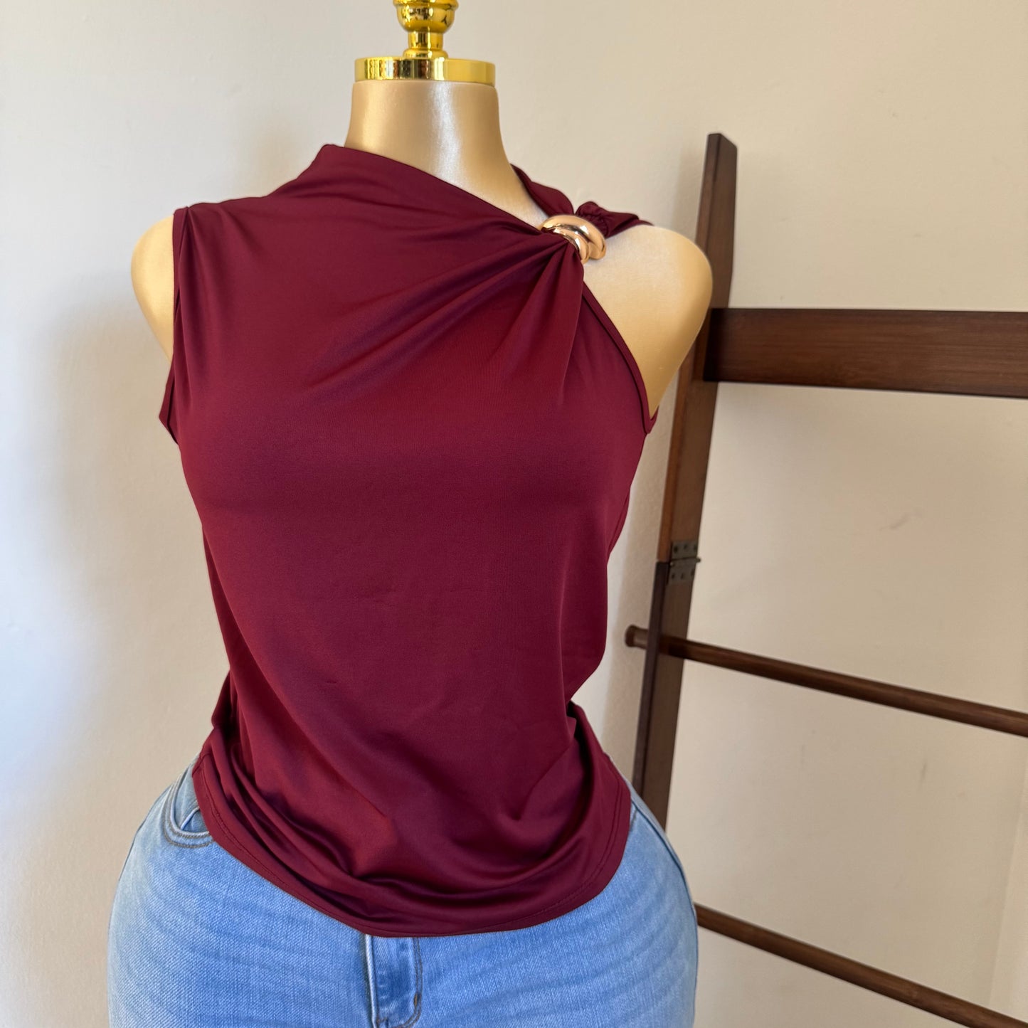 Plus size Top With Gold Detail -Burgundy