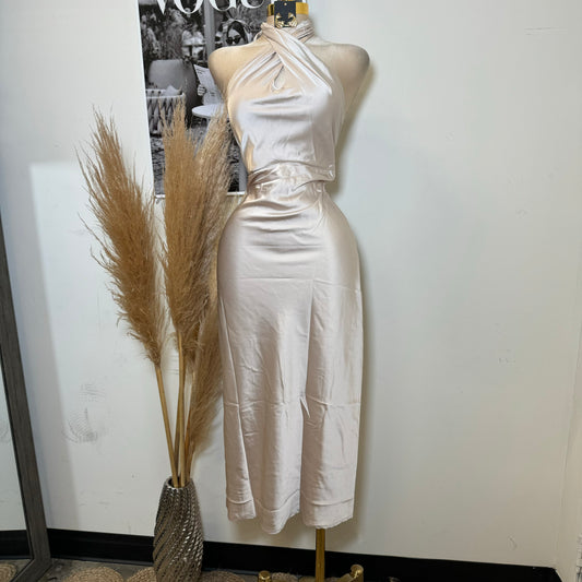 Silky Halter Dress-Champagne