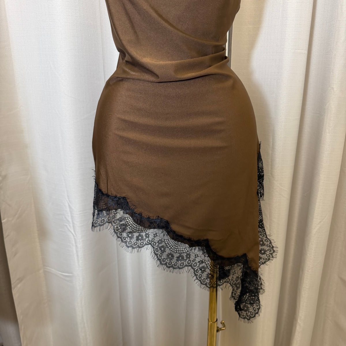 Halter Asymmetrical Lace detail Dress-Brown/Black
