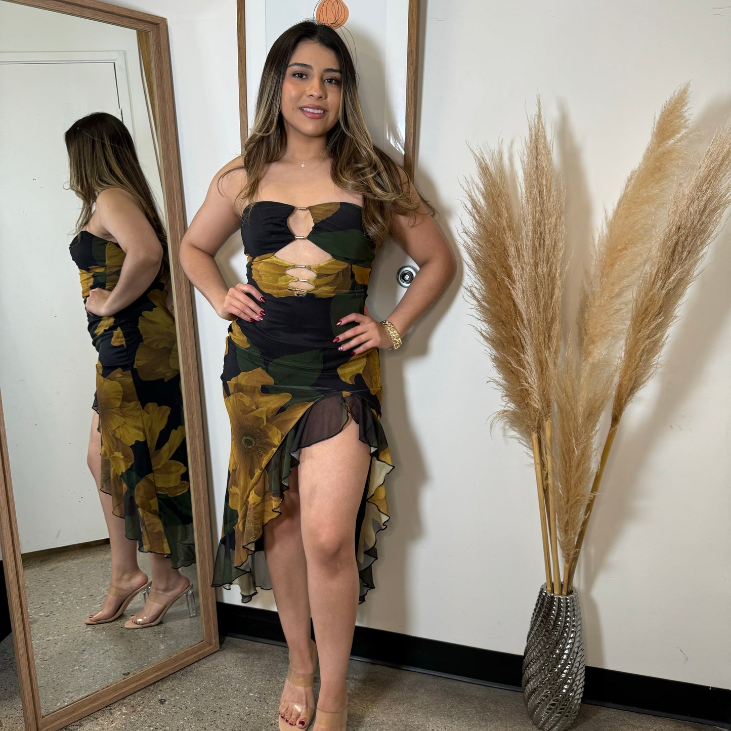 Karol Strapless Dress-Black/Yellow