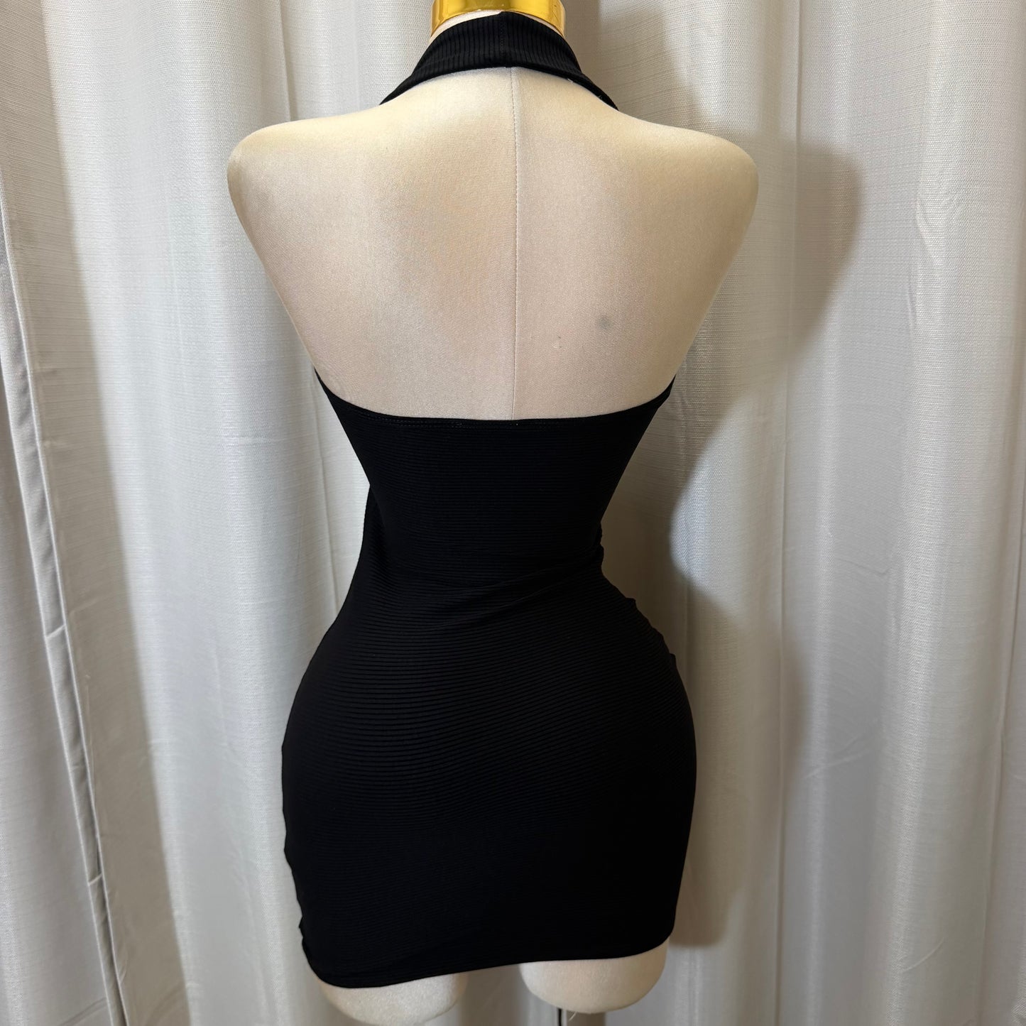 Halter Ribbed mini  Dress -Black
