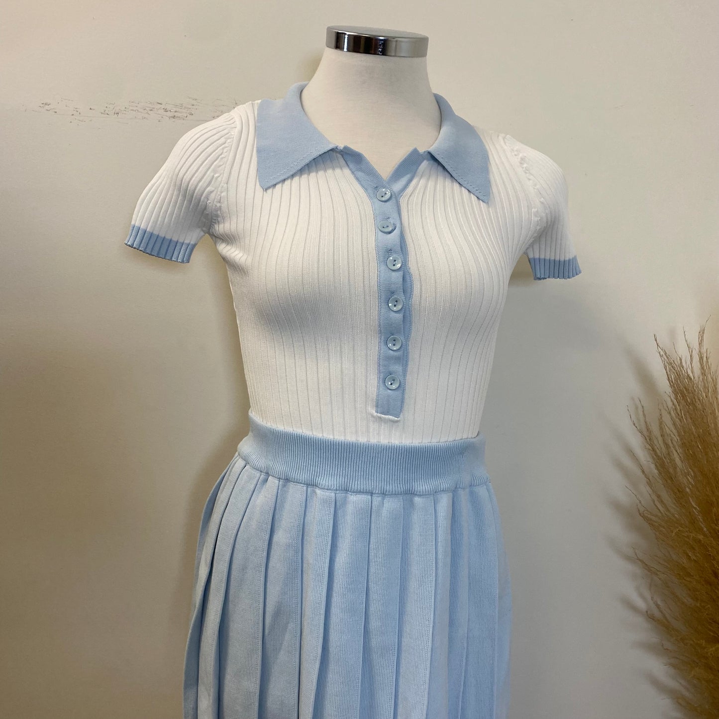 Tennis Collar skirt set-baby Blue