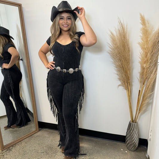 Fringe Jumpsuit-Black