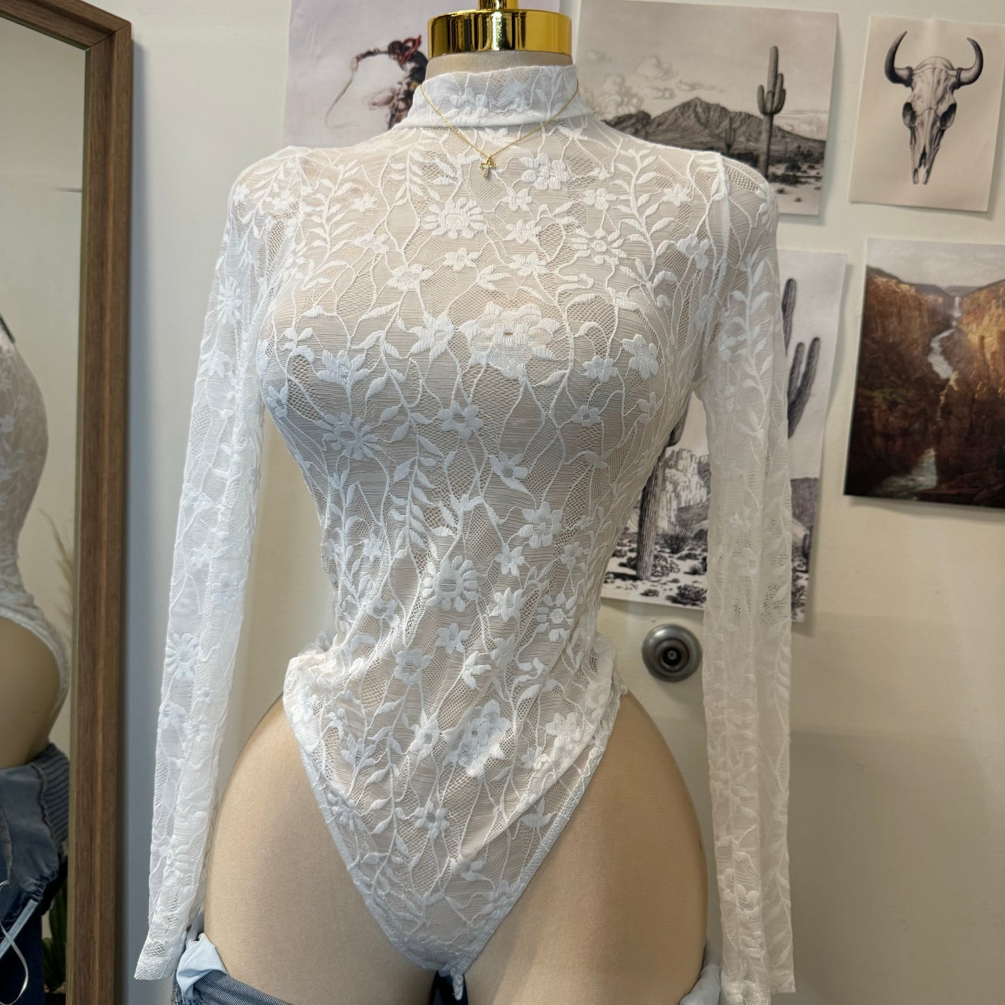 Flower Lace Bodysuit-White
