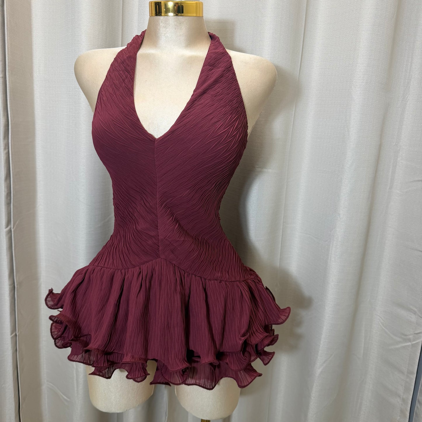 Halter Flare Dress-Burgundy