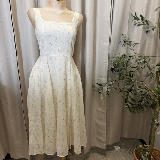 Floral Square Neck Midi Dress-Floral Print