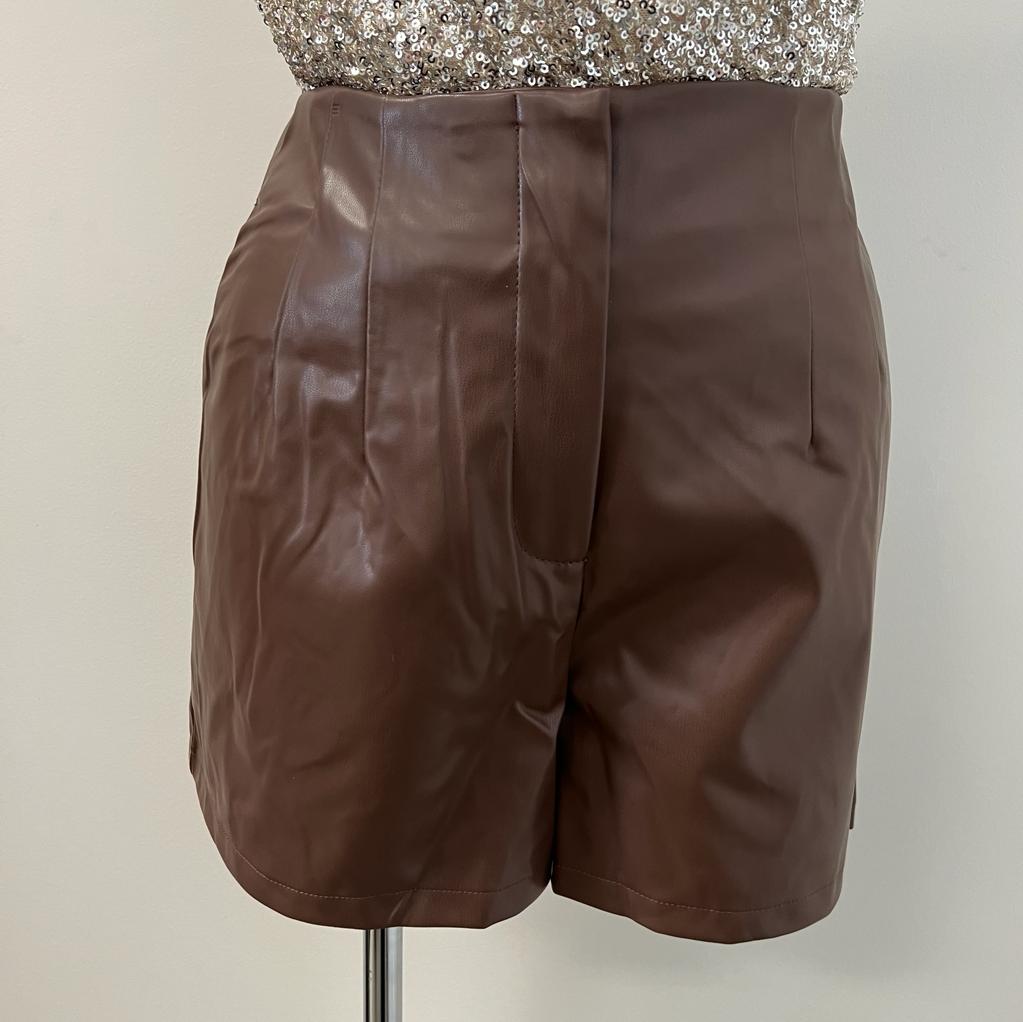 Janna Leather Shorts PL- Brown