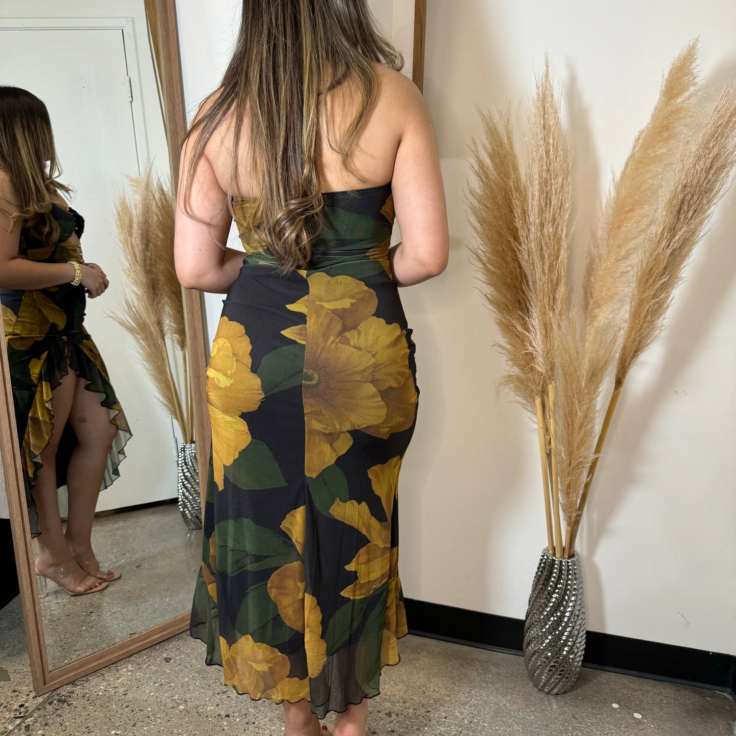 Karol Strapless Dress-Black/Yellow