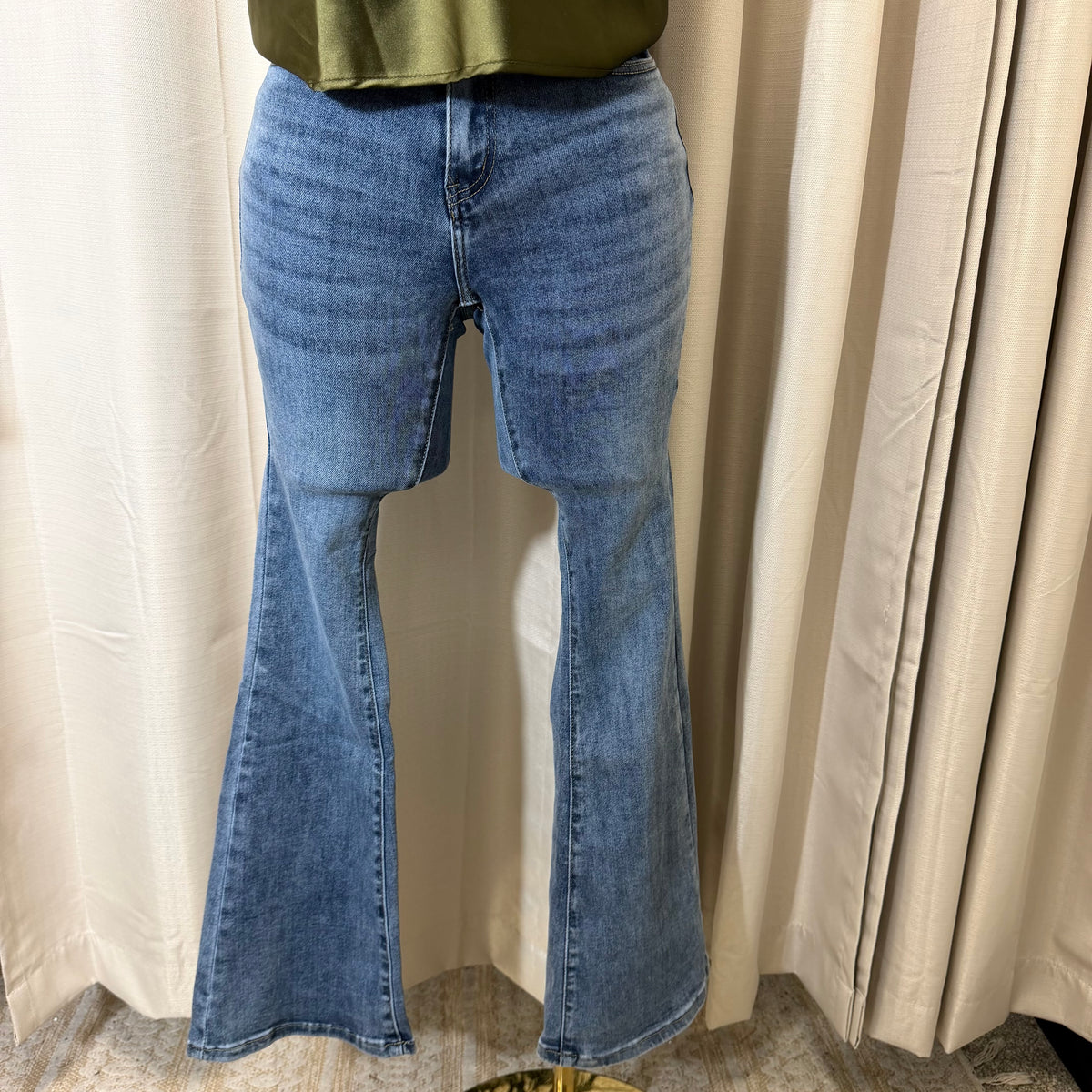 Flare Denim Black Pants-Medium Blue