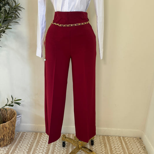 Dressy Pant with Chain- Burgundy
