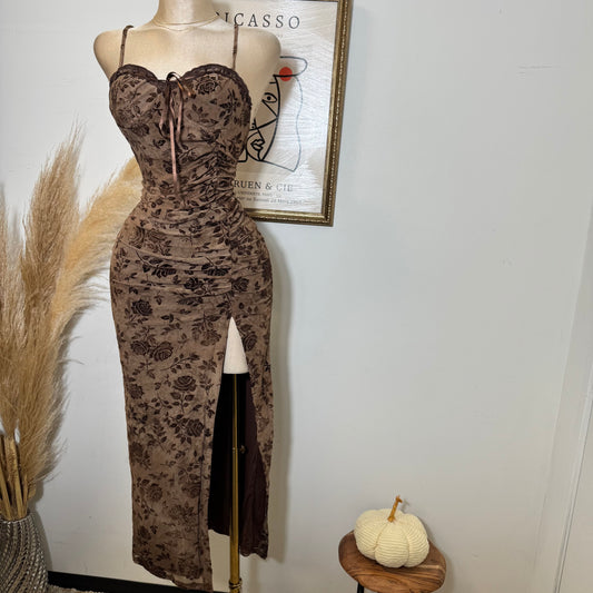 Printed Maxi Dress-Chocolate