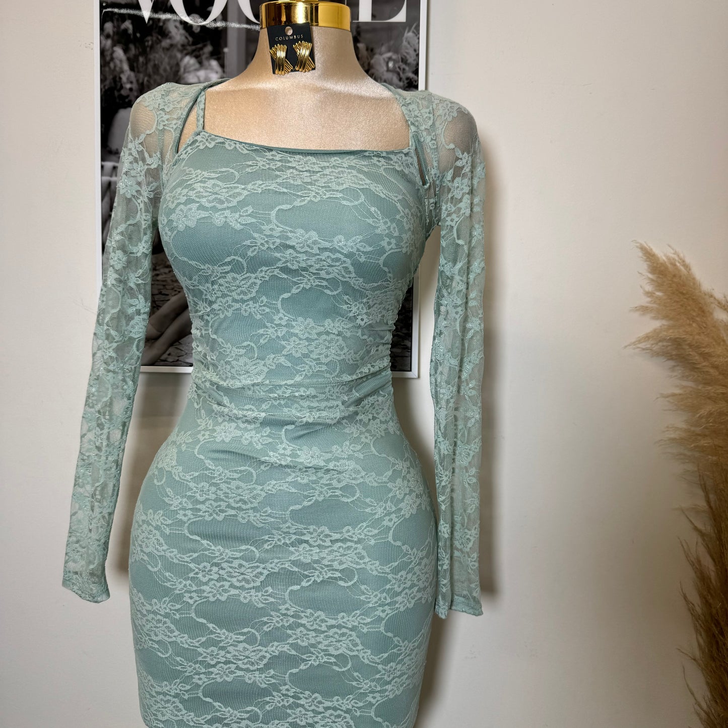 Aimara Lace Long Sleeve  Dress-Sage Green