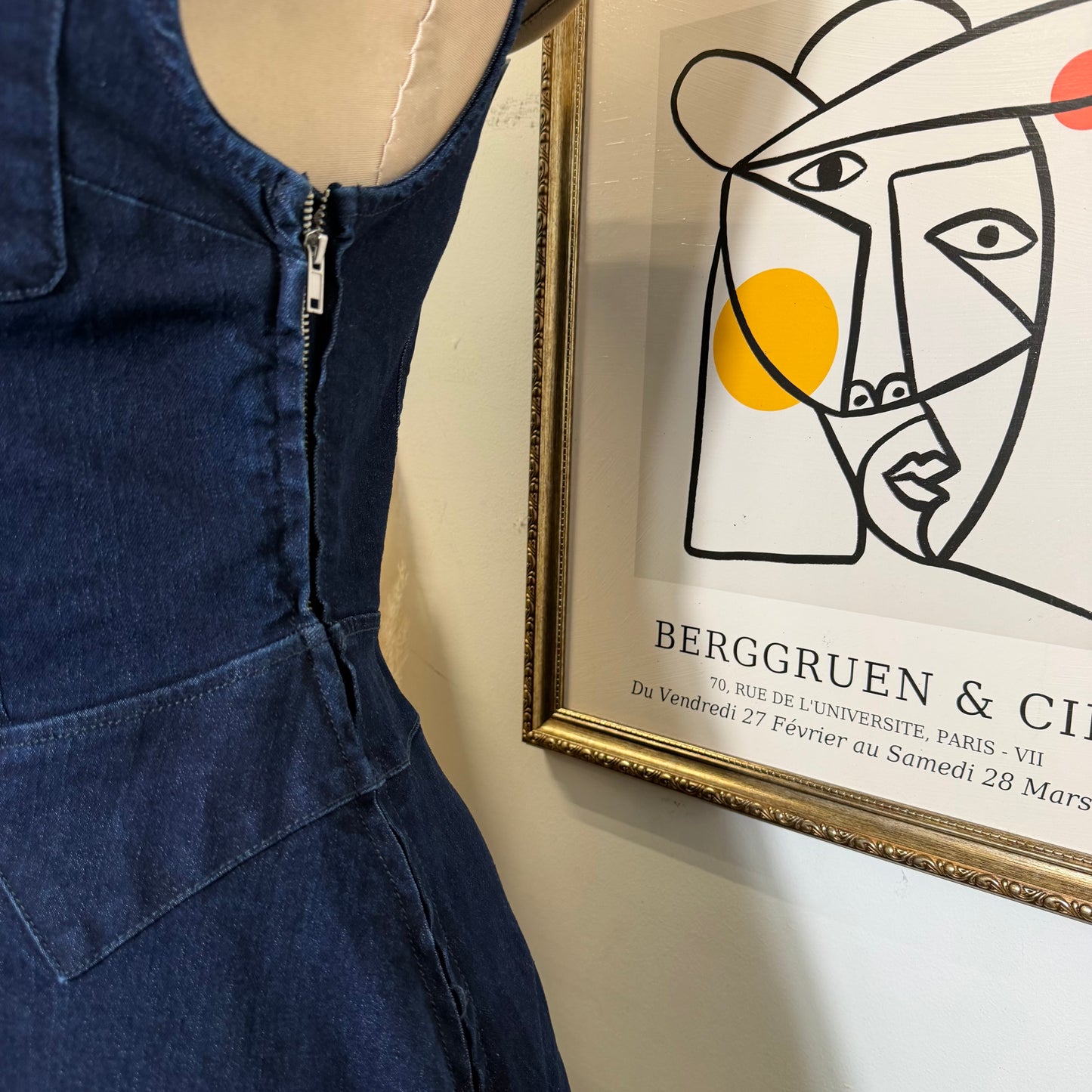 Round Neck Midi Denim Dress-Indigo
