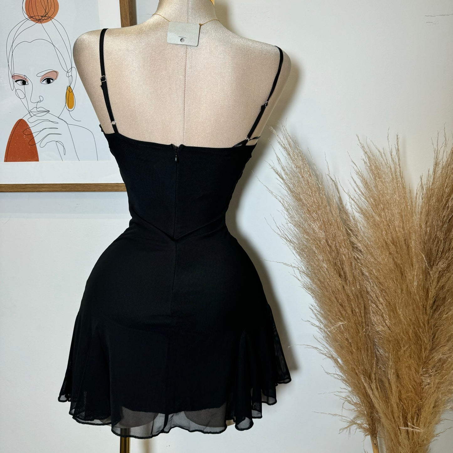 Mesh Mini Dress-Black