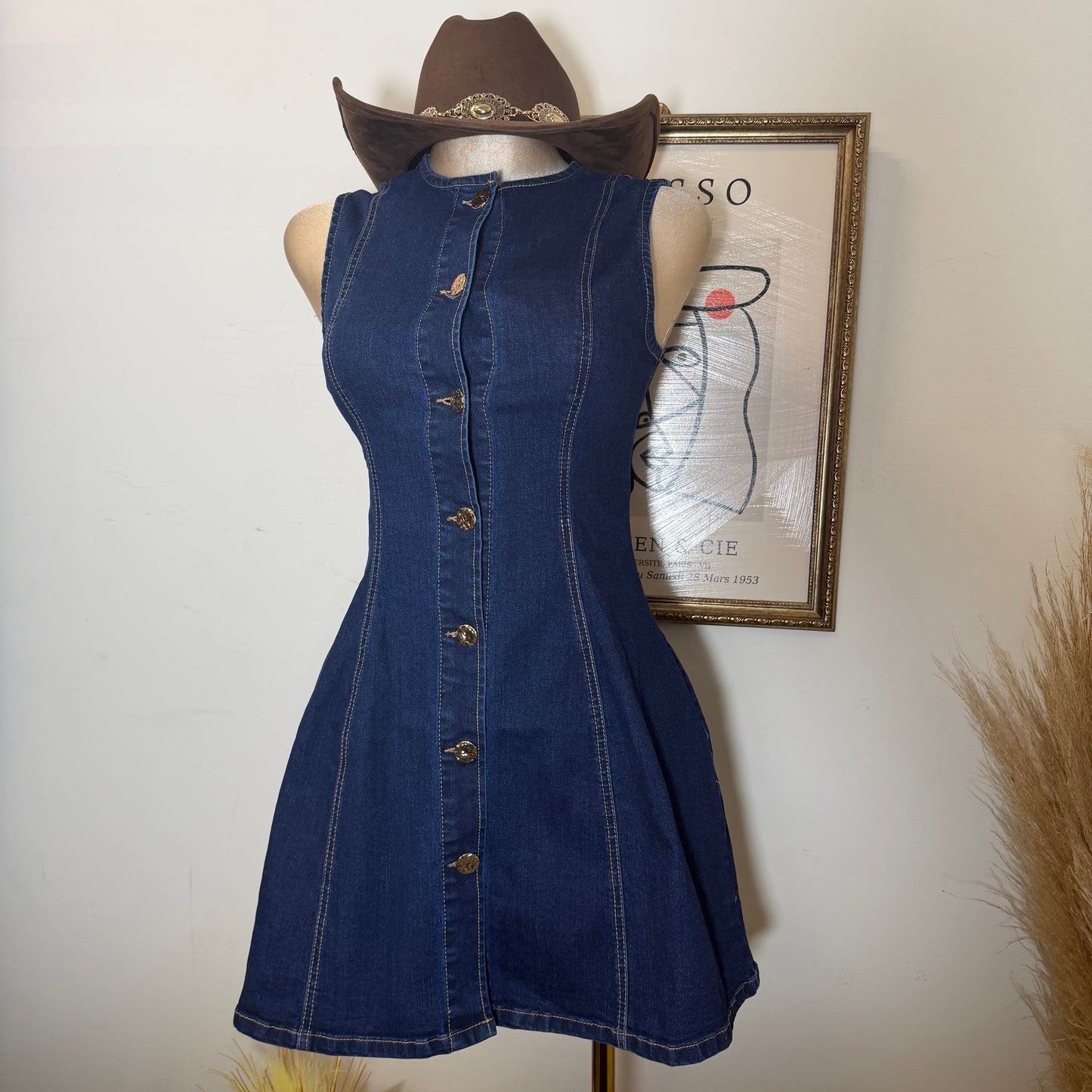 Sleeveless Denim Mini Dress -D Blue