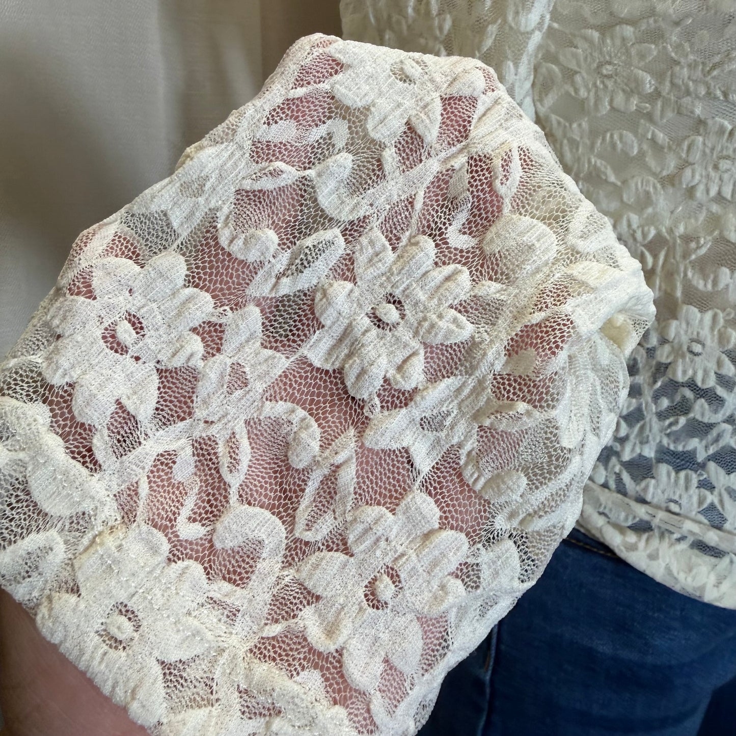 Off Shoulder lace Detail Top-Cream