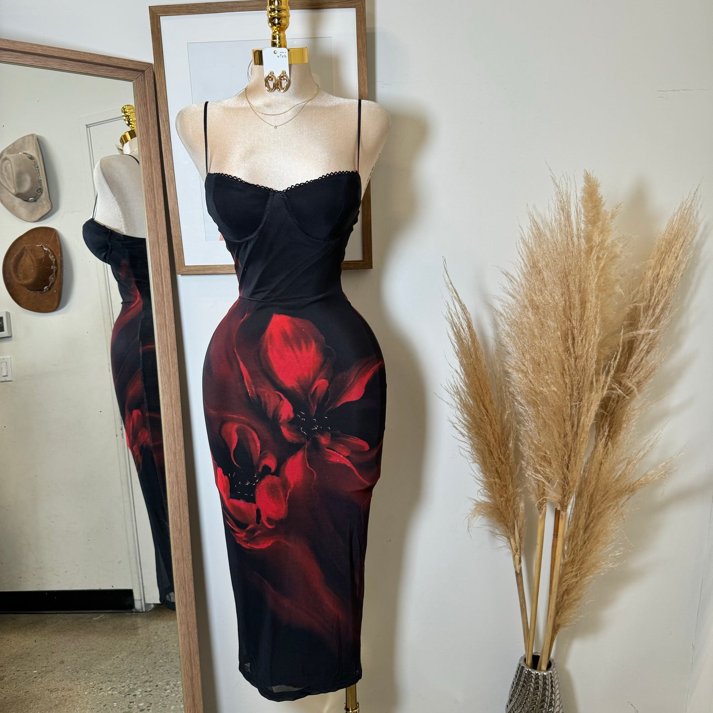 Alivis Mesh Spaghetti Dress-Black