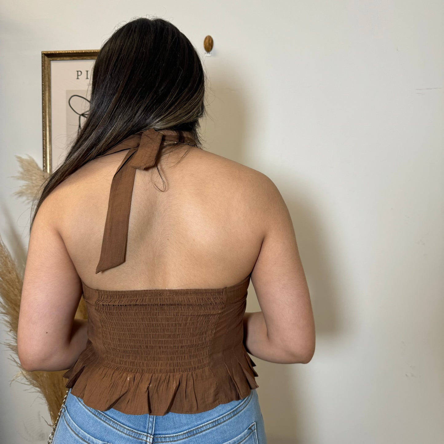 Halter button down Top-Brown