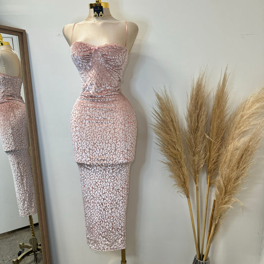 Velvet Animal Print Dress-Pink