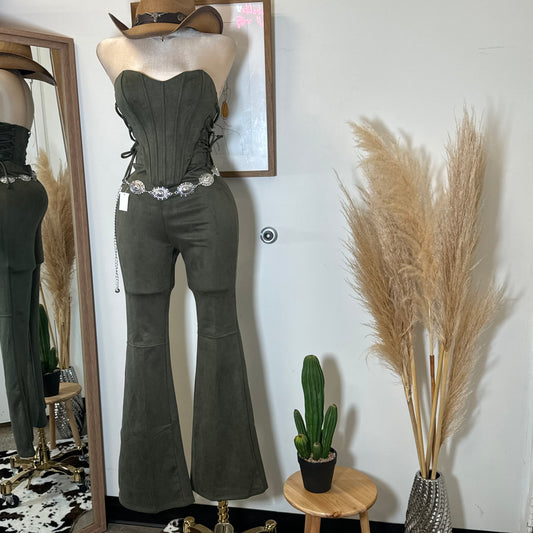 Jaripeo Suede Pant Set-Green