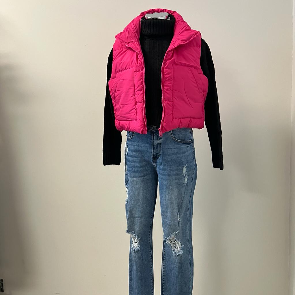 Elaine Puffer Vest-Hot Pink