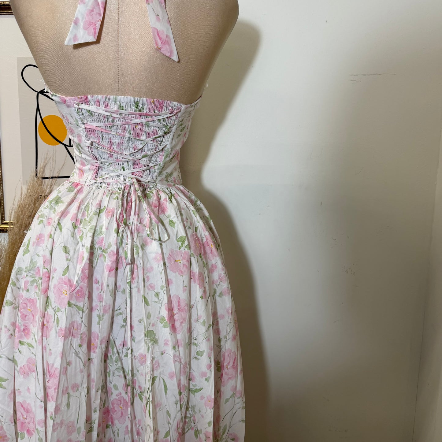 Halter corset Midi Dress-Pink