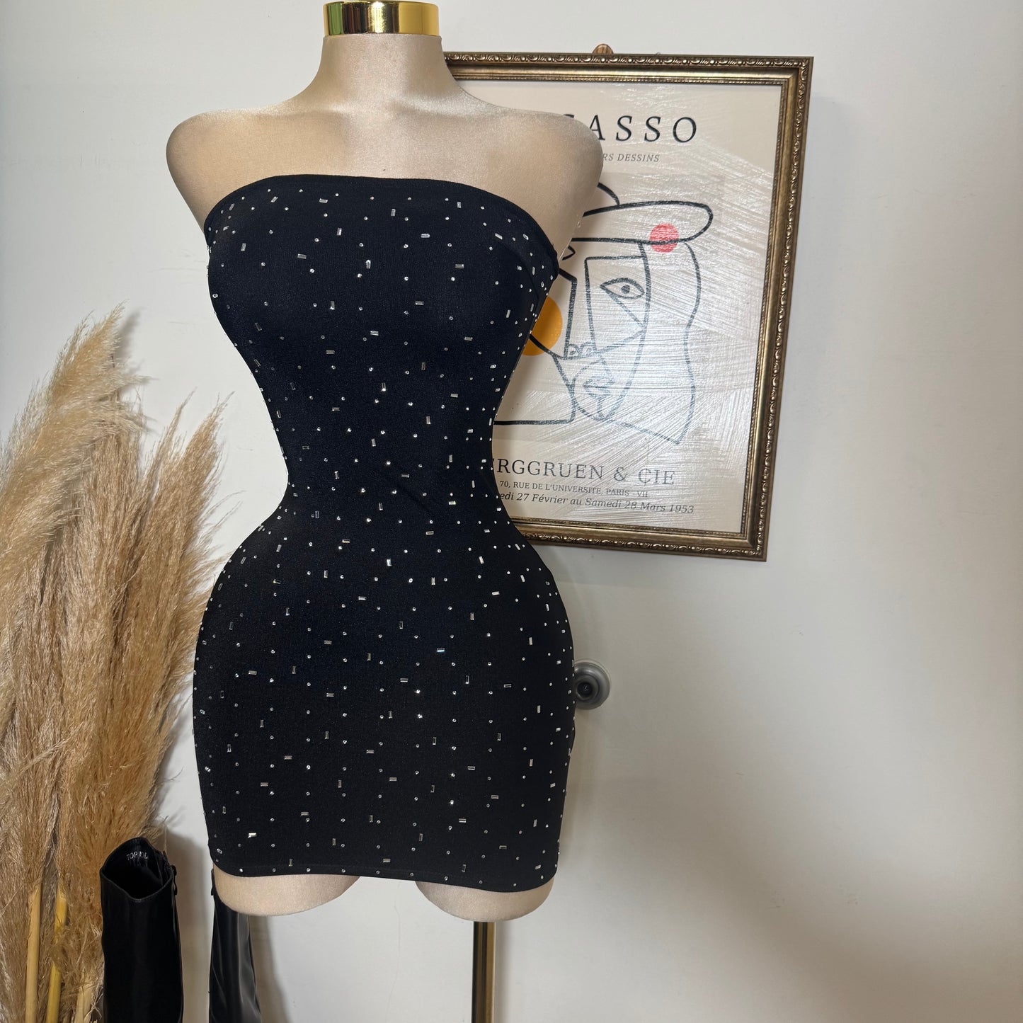 Tube Mini Dres Rhinestone Dress-Black