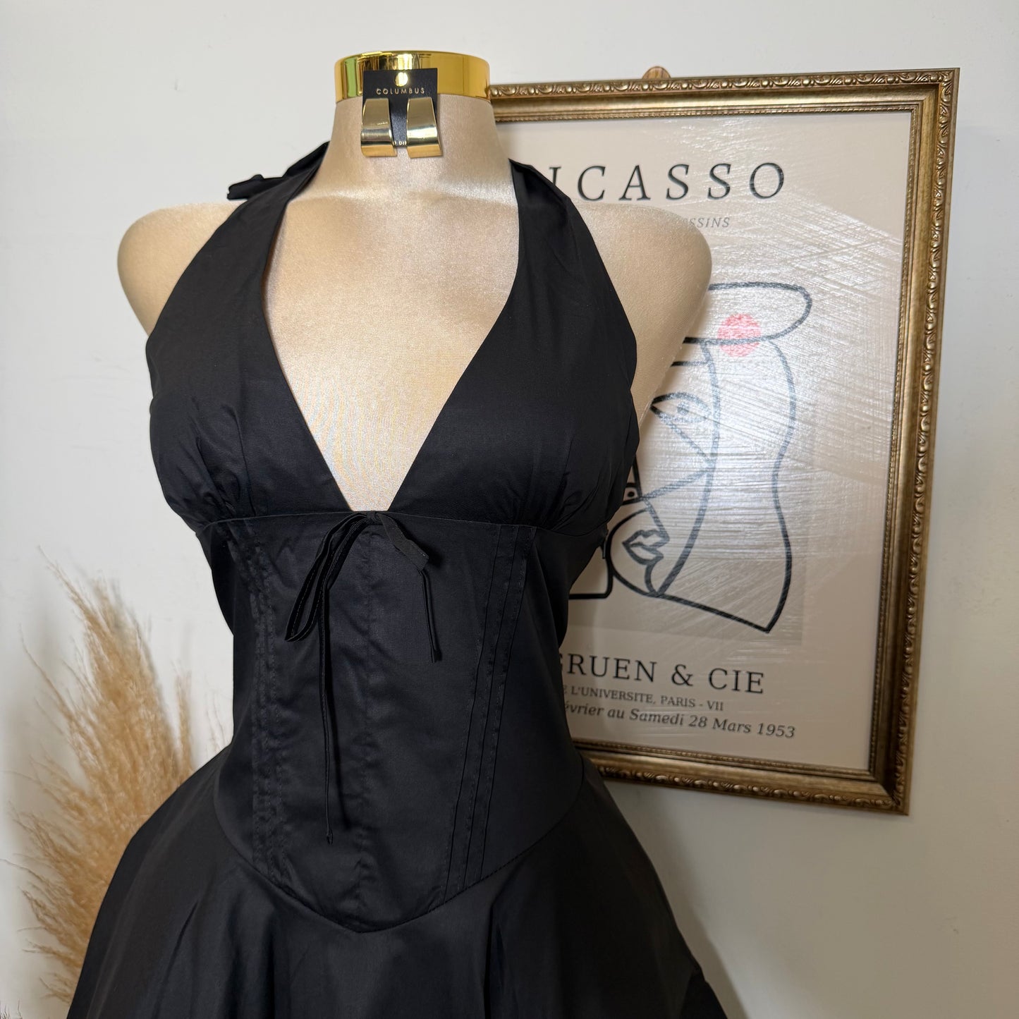 Angela Corset Halter Dress-Black