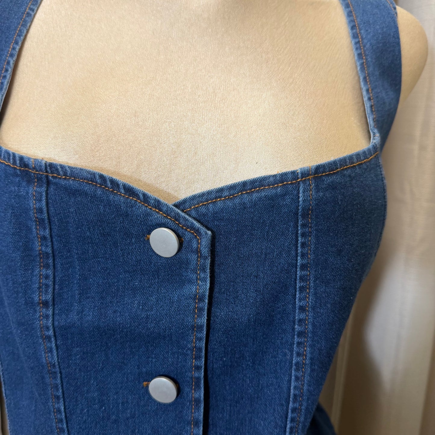 PL-Denim Button Up Vest-Dk Denim