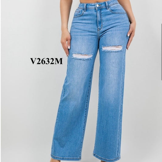 V2632M High Tight Cut Wide Leg-Blue