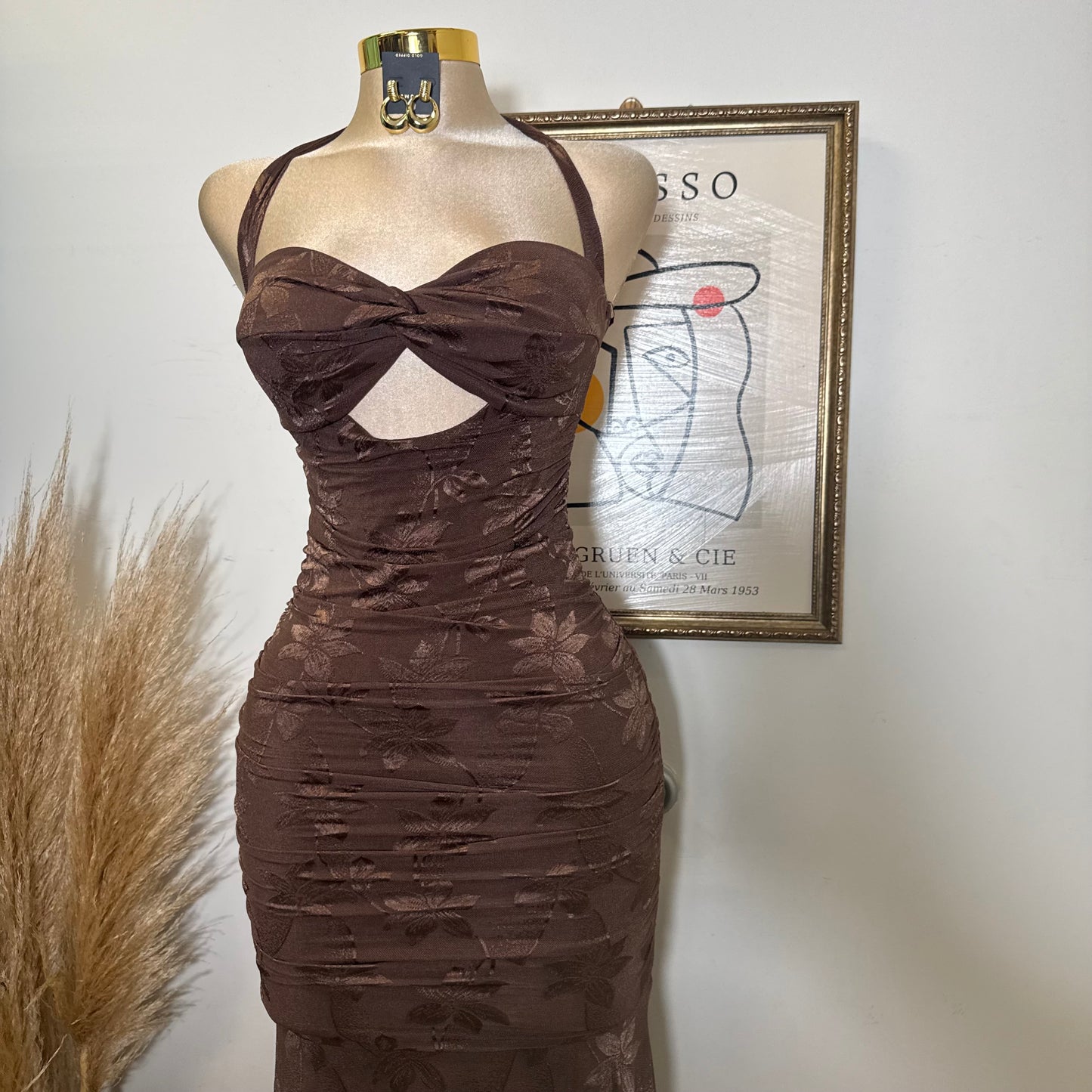 Trim accent Midi Dress-Chocolate