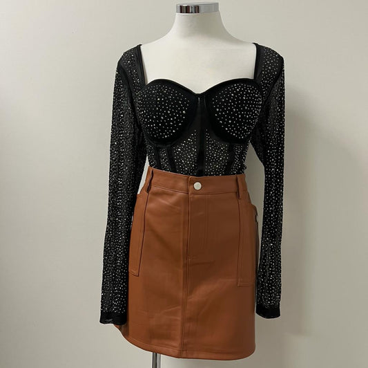 Karl Mini Leather Skirt PL-Brown