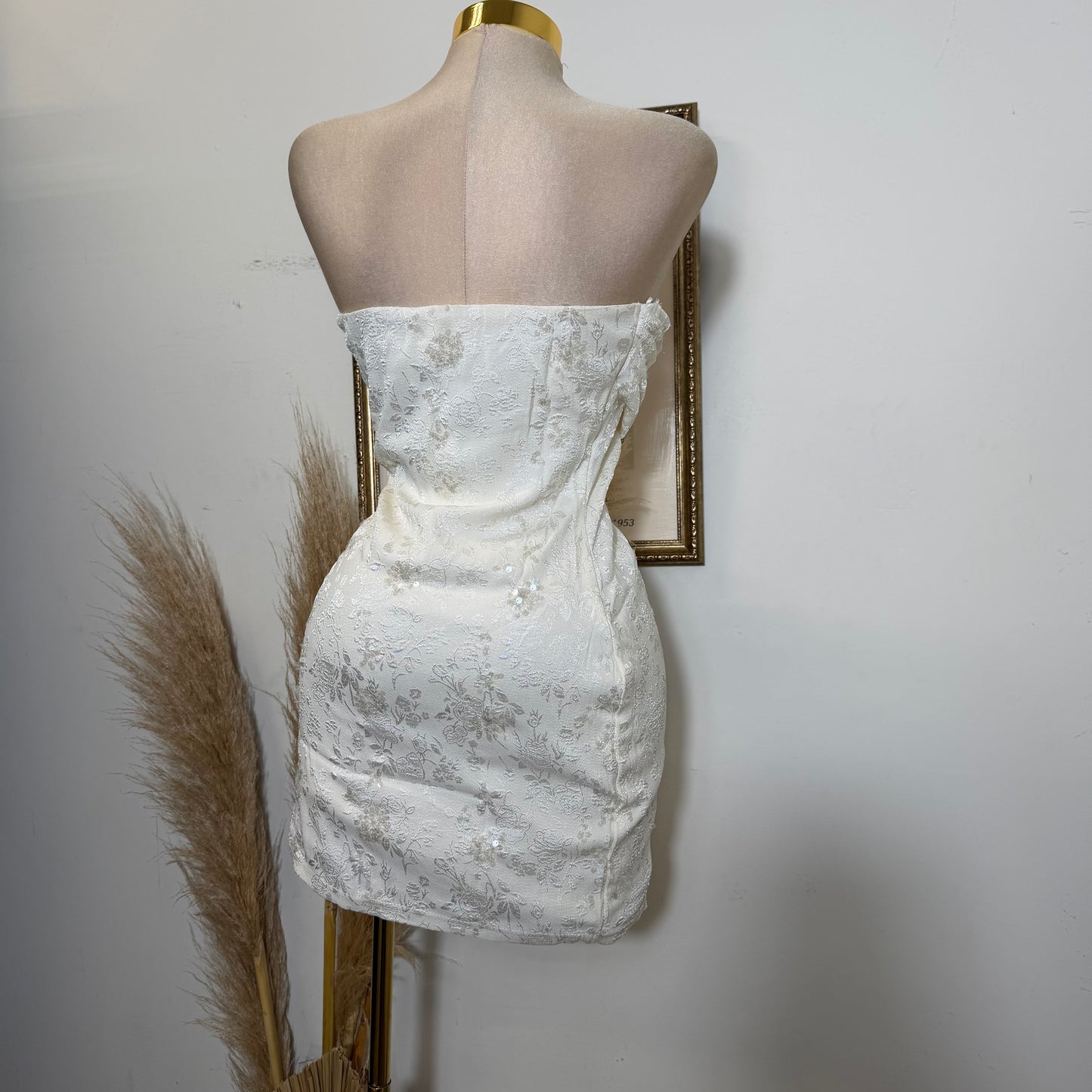 Jacquard Sequin Tube Mini Dress-Ivory