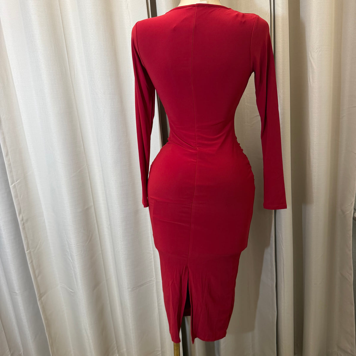 Square Neck Gold Trim Midi Dress-Burgundy