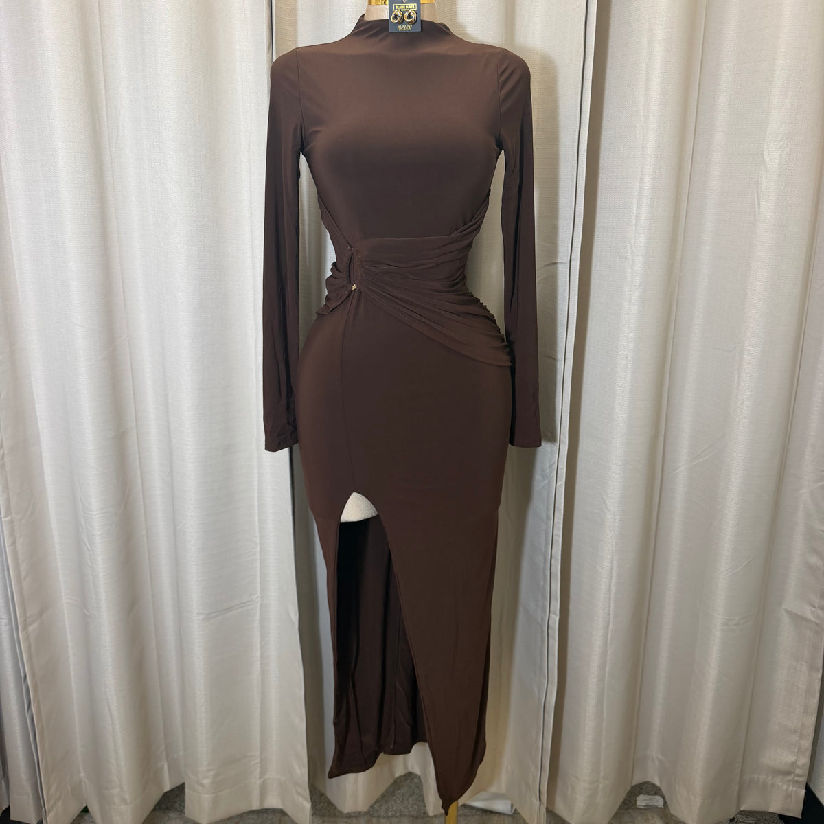 Front Trim Wrap Maxi Dress-Brown