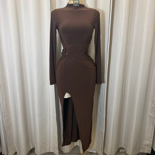Front Trim Wrap Maxi Dress-Brown