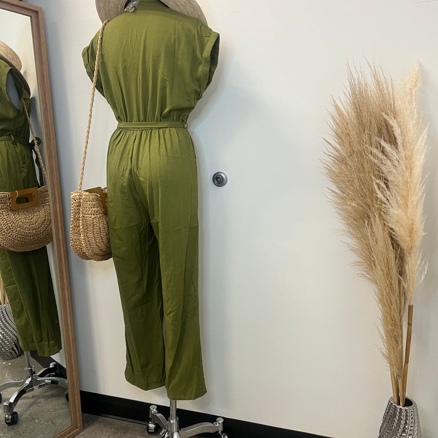 Blanca Linen Jumpsuit-Olive