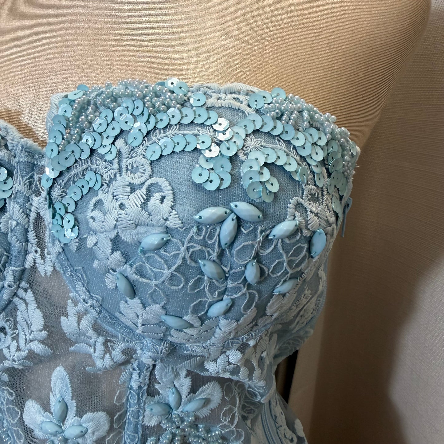 Still sequin lace corset-Baby blue