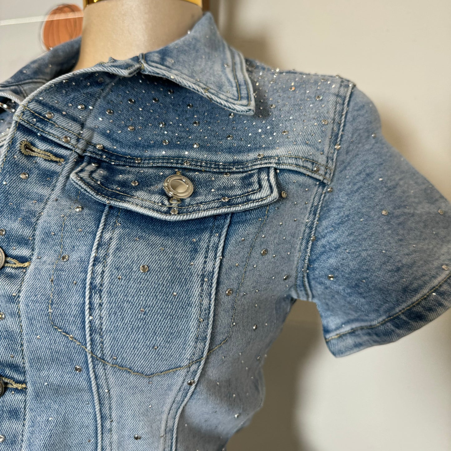 Rhinestone Denim Dress-Blue