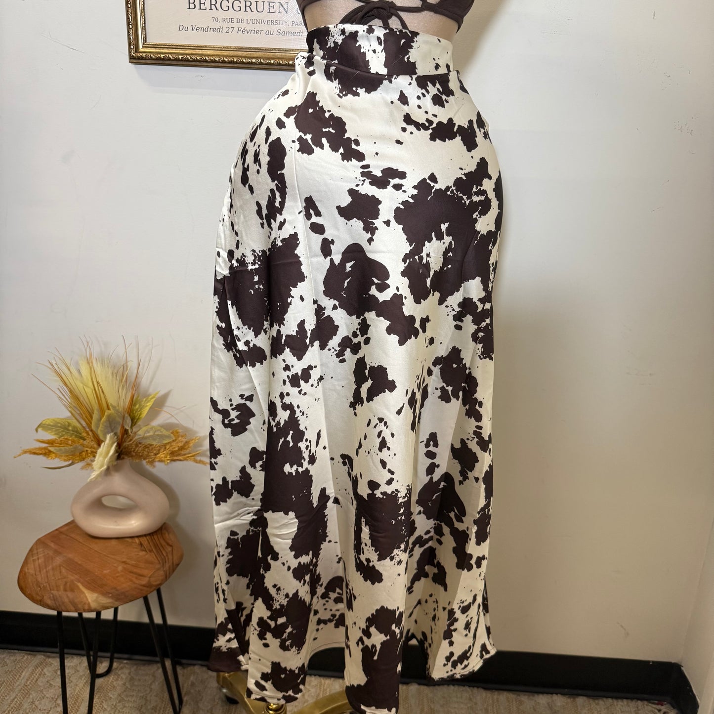 Satin Cow Print Skirt-Cow Print