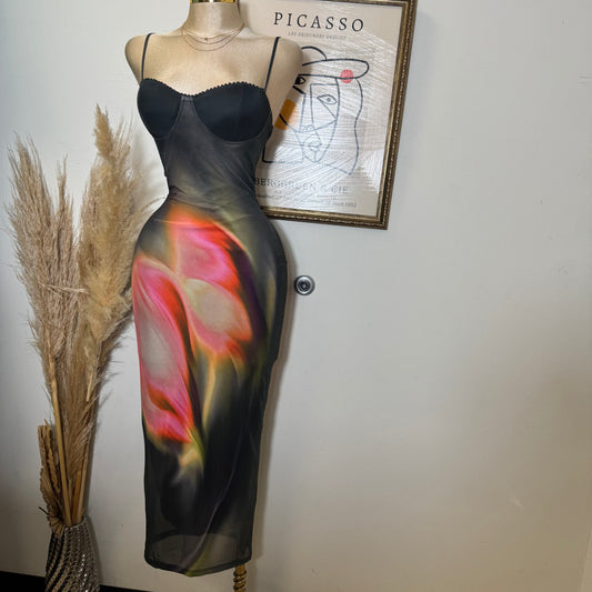 Multicolor Lace Trim Bodycon Midi Dress-Olive